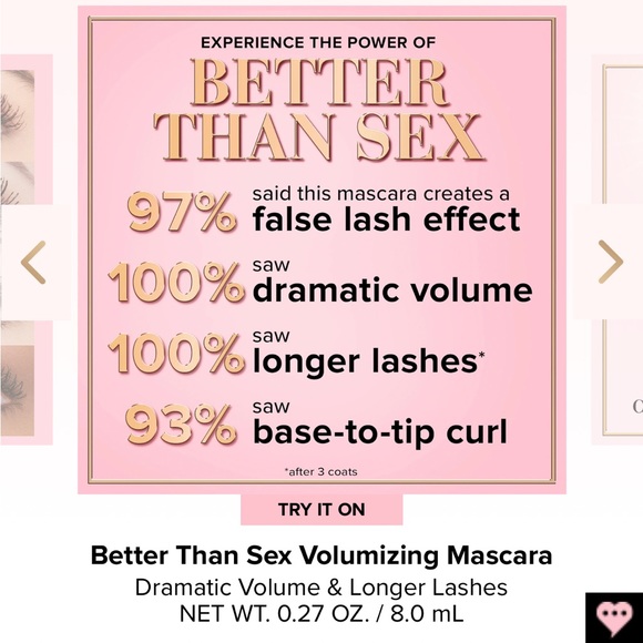 Too Faced Better Than Sex Mascara Makeup Black Lengthening Volumizing Eye Lashes - Picture 4 of 15